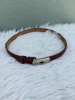 Brighton Brown Croc-Embossed Leather Belt with Silver Buckle